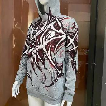 Трансграничный панк-темный принт, осенний и зимний пуловер с капюшоном, свободный уличный готический свитер, аниме для мужчин и женщин M