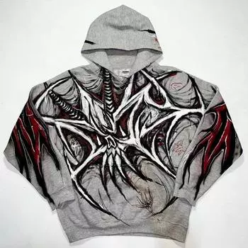 Трансграничный панк-темный принт, осенний и зимний пуловер с капюшоном, свободный уличный готический свитер, аниме для мужчин и женщин M
