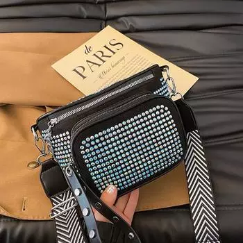 Трансграничный тренд, модная маленькая квадратная сумка с ромбовидной инкрустацией, женская новая корейская версия 2023 года, высококачественная текстура, модная сумка через плечо на одно плечо