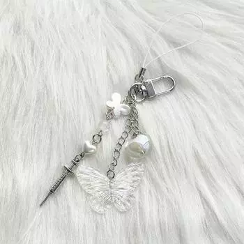 Transparent Black Butterfly Mobile Phone Chain Sweet Cool Y2K Phone Strap Jewelry Accessories прозрачный