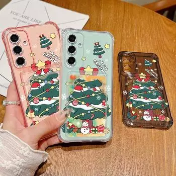Transparent Card Slot Christmas Tree Shell Case for Samsung S24 S22 Ultra S23 S21 S20 Fe A55 A54 A53 A35 A34 A15 Shockproof Soft Silicone Slim Cover Samsung S24 серый