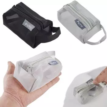 Прозрачная косметичка Мини-сумка для канцелярских принадлежностей Квадратный сетчатый мешочек для хранения Мини-кошелек на молнии Большая вместимость для ключей чёрный