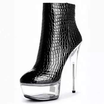 Transparent crystal low boots 15cm ultra high heels stiletto sole tube fashion hate sky high boots 34