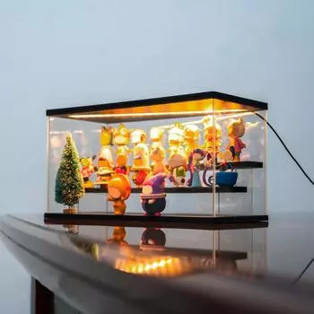 Прозрачный пылезащитный дисплейный ящик со съемной подсветкой, акриловый дисплейный стеллаж, лестница, подъемный стол для хранения косметики и кукол, настольное хранилище 2 layers