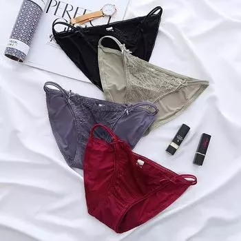 Transparent Female G-string Bow Underpants Bandage Women Thong Lingerie Lace Panties Sexy Briefs L