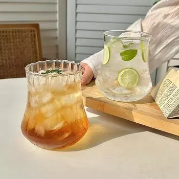 Transparent Glass Cup Retro Coffee Drinkware Juice Milk Transparent Coffee Mug Iced Water Mug Cocktail Beer Glasses Home Decor as picture