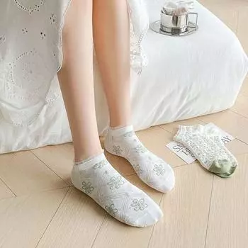 Transparent Glass Lace Flower Boat Socks Tulips Sweet Girls Lace Ankle Tube Socks Summer Style A
