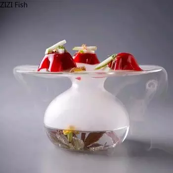 Transparent Glass Plate Dry Ice Plate Japanese Restaurant Sushi Plate Afternoon Tea Dessert dish Home Kitchen Glass Tableware