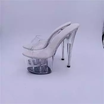 Transparent high heels women s summer 2025 new fashion Internet celebrity stiletto with slippers wear super high heel sandals 34 прозрачный