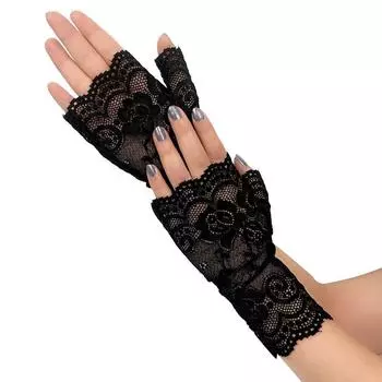 Transparent Hollow Mesh Lace Flower Gloves Half Finger Gloves Fingerless Gloves Women Mittens бежевый
