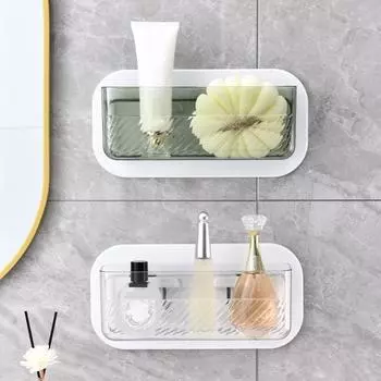 Transparent Household Storage Shelf Space Saving Multifunctional Cosmetics Organizer Basket Wall-mounted Fashion Bathroom Rack зелёный