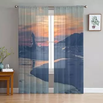 Transparent Icicles At Sunset Sheer Curtains for Living Room Transparent Tulle Window Curtain Bedroom Kitchen Decor Veil Drapes 135W x 114H(cm)