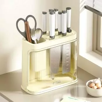 Transparent Knife Storage Organizer Space-Saving Chopsticks Forks Spoons Basket Desktop бежевый