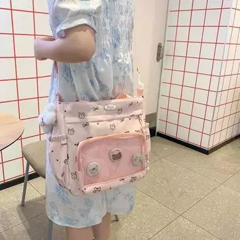 Прозрачная большая вместительная сумка-тоут женская сумка через плечо с мультяшным принтом студенческая сумка через плечо чёрный