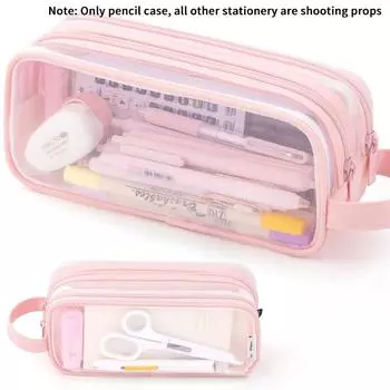 Transparent Large Mesh Pencil Case Double Layer Pencil Bag Handheld Portable Multifunctional Cosmetic Bag Stationery Storage