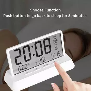 Transparent LED Large Screen Alarm Clock Temperature Date Week 12/24H Snooze Battery Desk Office School Home Decor Bedroom Kids