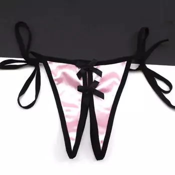 Transparent Lingerie Low Waist Bandage Satin Solid Color Sex Thongs T-Pants Women Panties Underwear