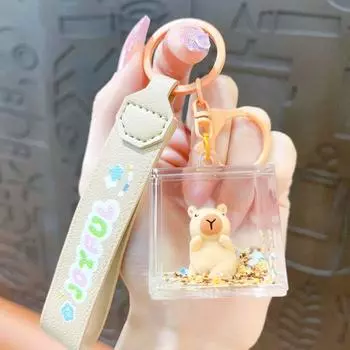 Transparent Liquid Quicksand Capybara Keyring Quicksand Bottle Capybara Key Chain Unisex style 1