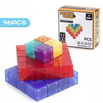 Transparent Magnetic DIY Square Assembled Building Block Set Model Fun Parent Child Interactive Puzzle Toy Gift