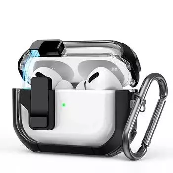 Прозрачный чехол для наушников с магнитным замком и крючком для ключей для Apple Airpods Pro 2 2nd Air Pods 3, противоударный защитный чехол для зарядки Airpods Pro чёрный
