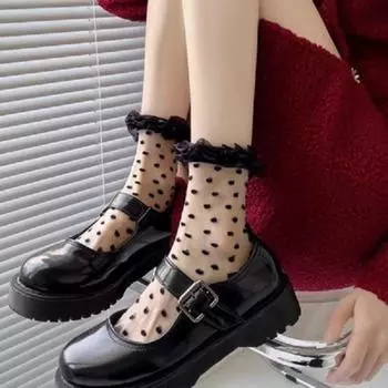 Transparent Mesh Dots Socks Ultra-thin Glass Silk Ruffled Socks Sweet JK белый