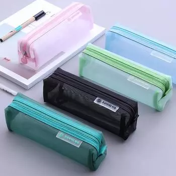 Transparent Mesh Pencil Case Simple Large-capacity Special Stationery Bag for Student Exams Office School Supplies белый