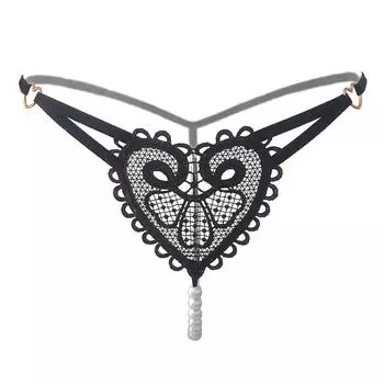 Transparent Open Crotch Flower Low-Rise Embroidery Thongs Lingerie Pearl Massage Panties Underwear
