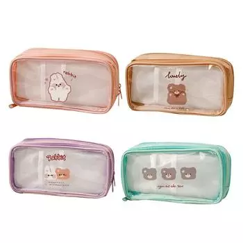 Прозрачный пенал с милым мультяшным рисунком, большой емкости, водонепроницаемый пенал из ПВХ для хранения карандашей B Green Three Bear