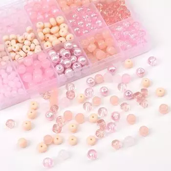 Transparent Pink Glass Round Beads: Crystal, Wheel, Bamboo for DIY Bracelets 20 Pieces/Pack