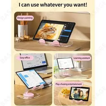 Transparent Rotating Stand Acrylic Plate Desktop Mobile Phone Tablet Universal Live Folding Adjustment Computer Support Stand чёрный