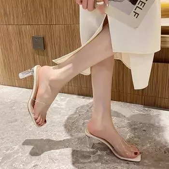 Transparent sandals women s hot sale new summer fashion outer wear slippers high heels crystal heel women s sandals 832-1 35 чёрный