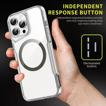 Прозрачный ударопрочный акриловый чехол Magsafe для iPhone 16 Pro Max 15 14 13 Plus Защита камеры Магнитный ударопрочный прозрачный чехол For iPhone 16 серый