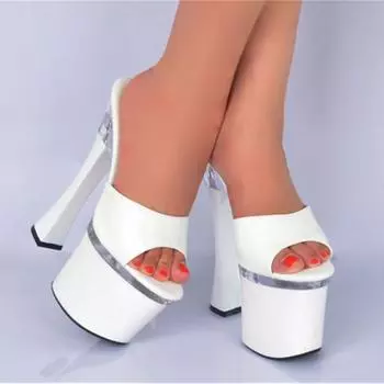Transparent slippers summer wear 2025 new fish mouth one-word high heel crystal fashion super high heel thick heel sandals women 34 белый