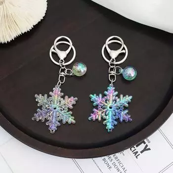 Transparent Snowflake Keychain Acrylic Snow Bag Hanging Simple Laser Colorful Pendant Unisex фиолетовый