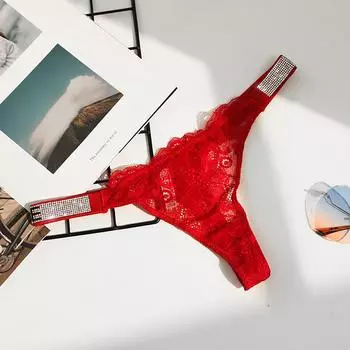 Transparent Soft Rhinestone T-Back Underpants Lace Panties Women Thong Lingerie Sexy Briefs M