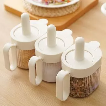 Transparent Spoon Lid Integrated Seasoning Box Plastic Shrinkable Seasoning Container for Home бежевый