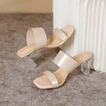 Transparent thick-heeled high-heeled shoes for women who step on shit, new models in 2025, soft and not tired in summer, and women who wear high-heele 34