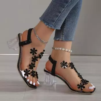 Transparent Thick Heeled Sandals From Europe and America 2024 Summer New Fashion Simple Design Sense Daily Women s High Heels 35 шампанского