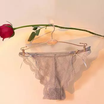 Transparent Thin Belt Bow Underpants Cotton Crotch Lace Mesh Flower Panties Women