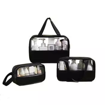 Transparent Travel Cosmetic Bag with Handle Skincare Products Organizer Women Wash Pack Bathing