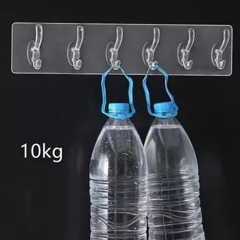 Transparent Wall Hooks Hangers 6/3/1 Hooks Heavy Load Rack For Kitchen Bathroom Door Wall Multi-Function Hooks Accessories