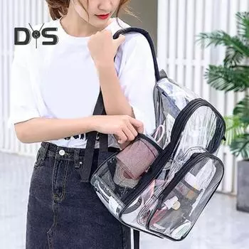 Transparent Waterproof Backpack Large Capacity School Bag Male And Female Clear Travel Backpack for School Work Vacation чёрный