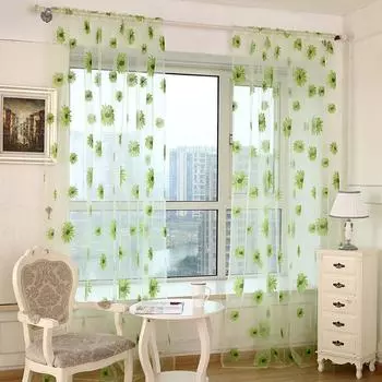 Transparent Window Curtain 100x200cm Lace Curtain Voile Sheer Curtain Living Room Decoration зелёный