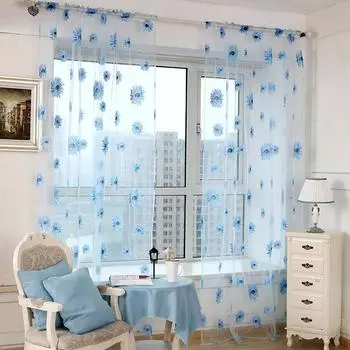 Transparent Window Curtain 100x200cm Lace Curtain Voile Sheer Curtain Living Room Decoration