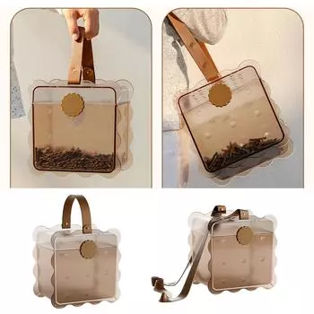 Транспортная клетка для переноски мелких домашних животных с вентилируемой крышкой, прозрачный ящик для переноски домашних животных, чехол для коротких поездок мелких животных A коричневый