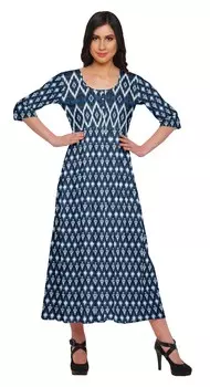 Трапеция MoomayaA KurtisA для женщин Длинное платье с принтом A KurtiA Индийский топ для женщин 2XL синий