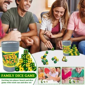 Trash Dice — динамичная семейная игра в кости | Увлекательная настольная игра с кубиками для двух игроков с мусорными баками и наборами кубиков One Size зелёный