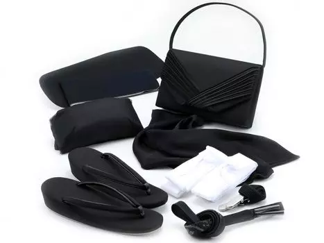 Траурная одежда obijime [Kimonoya Sara] одежда, аксессуары, комплект из 12 предметов, сандалии, сумка, obiage, комплект-7 (Размер М) чёрный