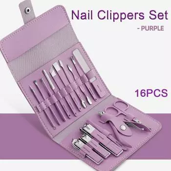 Travel Nail Scissors Stainless Steel Nail Cutter Set Pedicure Set Manicure Tool Nail Clippers Kit 16pcs blue