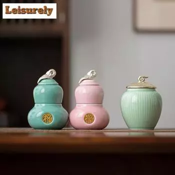 Travel Portable Celadon Gourd Tea Box Organizer Moisture-proof Mini Storage Tank Containers Small Tea Caddy Tea Items Craft